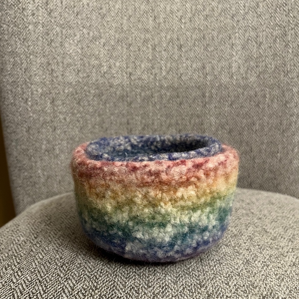 Hand knitted felted bowls